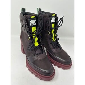Sorel Women's Lace Up Boots - Black and Neon Yellow